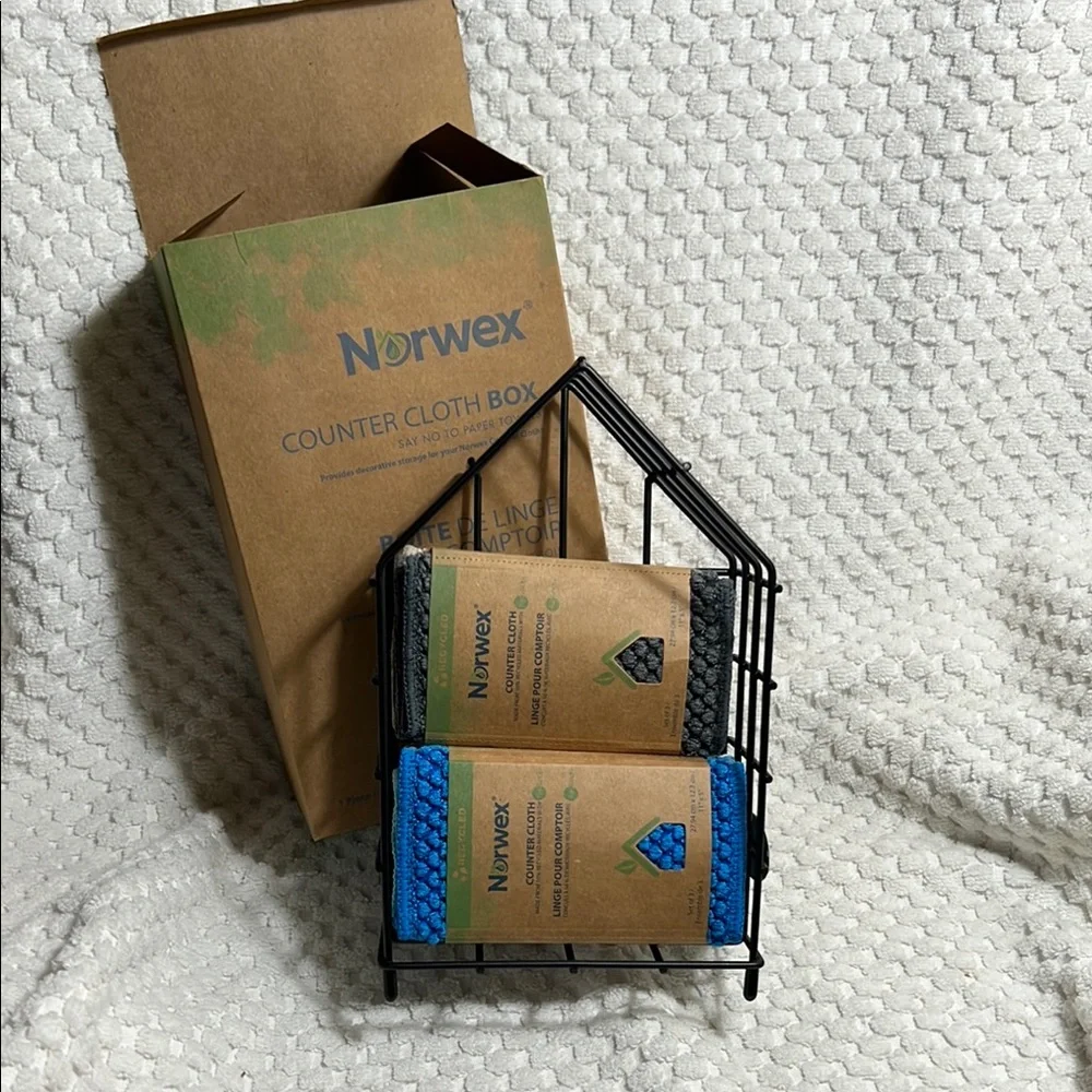 New Norwex Blue and Gray Counter Cloth Set with Holder - Picture 1 of 10